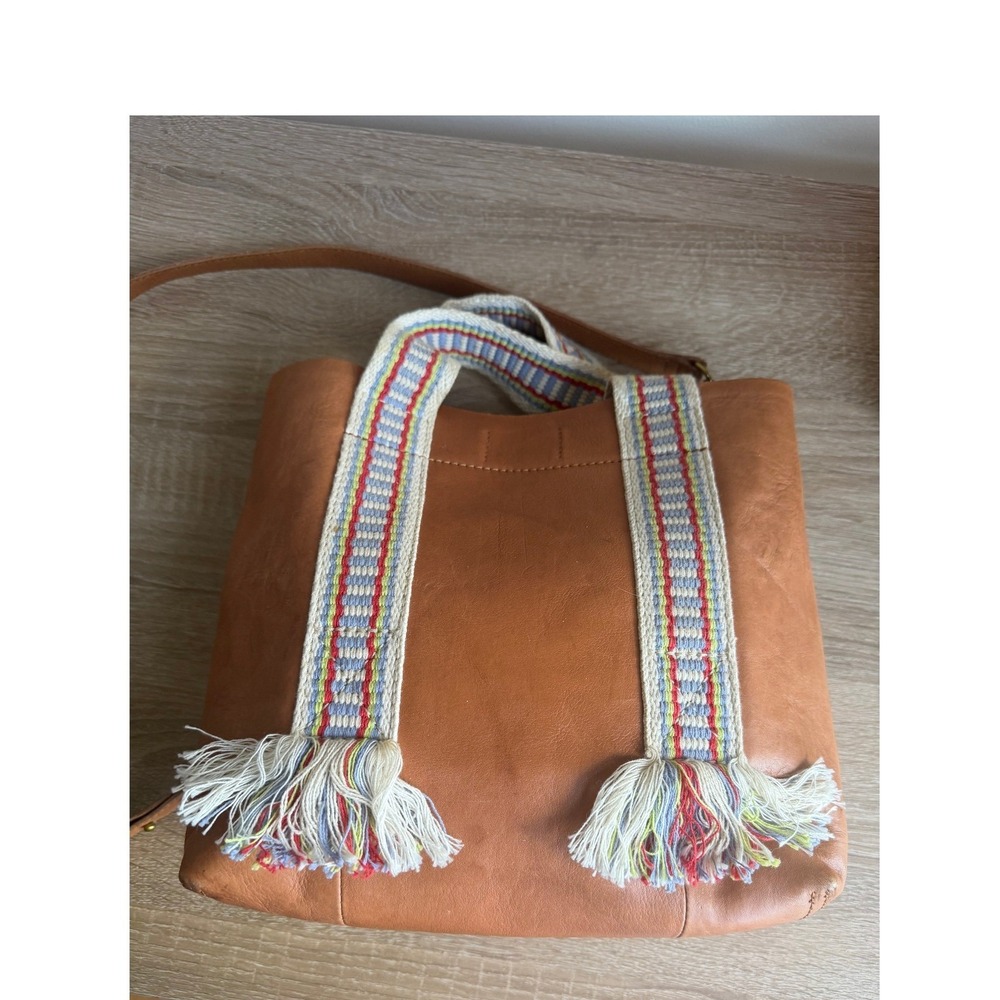 Madewell Small Transport Tote Leather Crossbody Bag Woven Tassel English Saddle - Picture 5 of 16